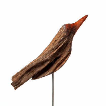 Hand-Carved Driftwood Pretty Bird Garden Stake