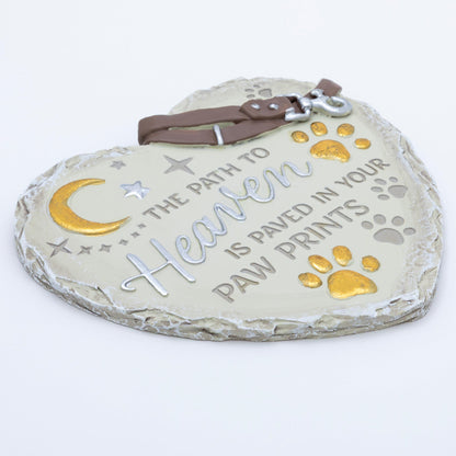 Paw Print Heart Memorial Pet Remembrance Garden Plaque Stone